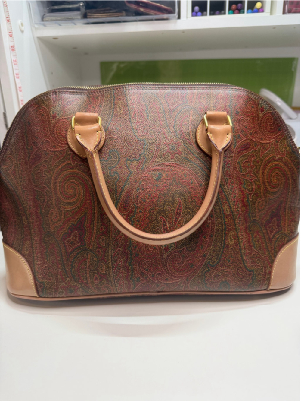 Women's Etro Paisley Satchel Bag One Size Brown and Tan